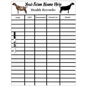 Personalized Nubian Dairy Goat Health Records Dry Erase Board