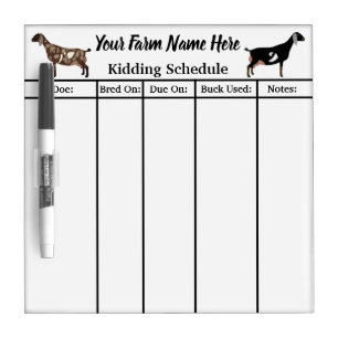 Personalized Nubian Dairy Goat Kidding Schedule Dry Erase Board