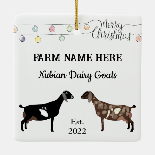 Personalized Nubian Dairy Goat White Christmas Ceramic Ornament (Back)