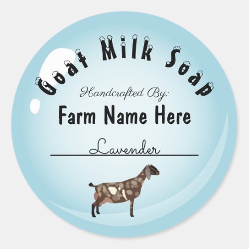Personalized Nubian Goat Milk Soap Blue Bubble Classic Round Sticker
