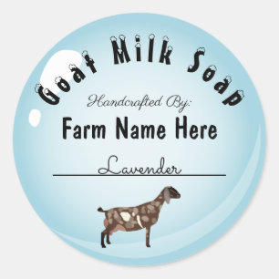 Personalized Nubian Goat Milk Soap Blue Bubble Classic Round Sticker