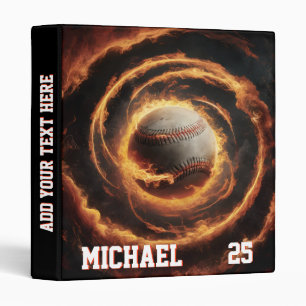 Personalized Number and Name Baseball Ball on Fire 3 Ring Binder