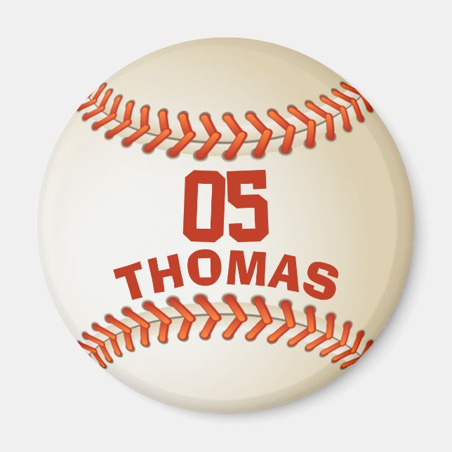 Personalized Number and Name Baseball Magnet (Front)