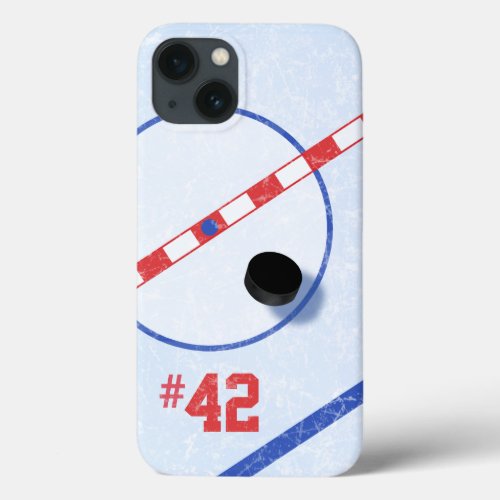 Personalized Number Center Ice Hockey Player iPhone 13 Case