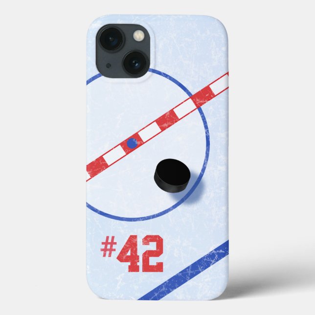 Personalized Number, Center Ice Hockey Player Case-Mate iPhone Case (Back)