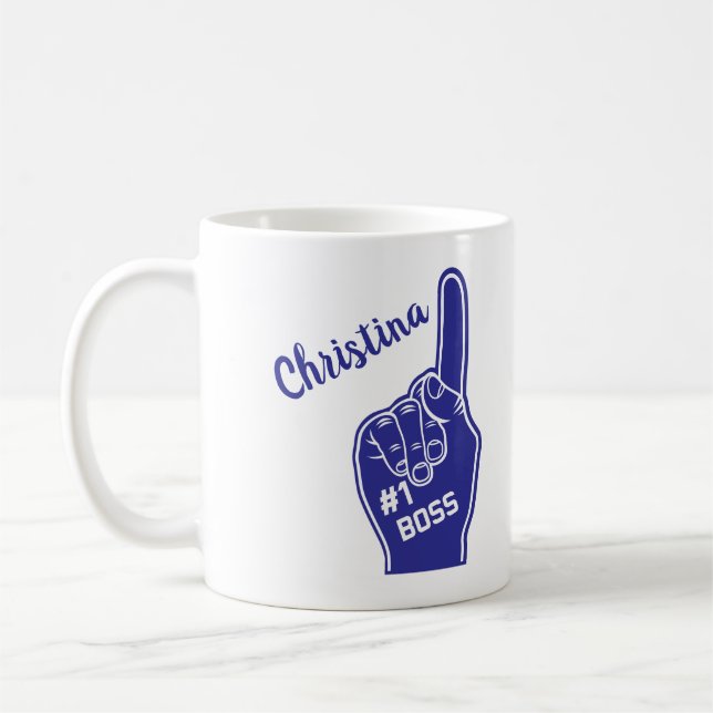 Personalized Number One Boss Foam Finger Coffee Mug (Left)