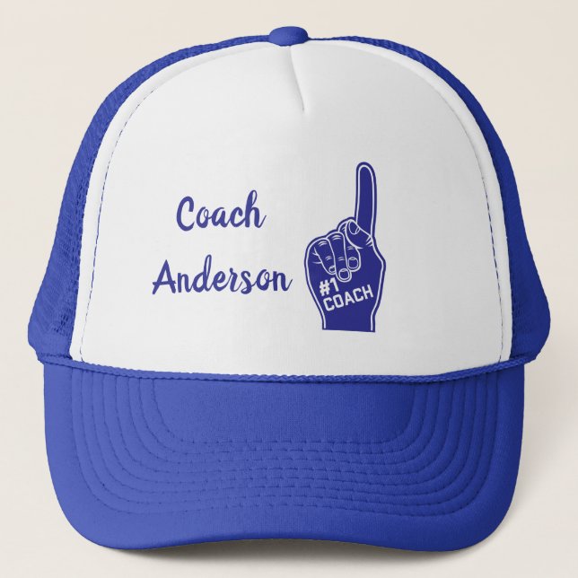 Personalized Number One Coach Foam Finger Trucker Hat (Front)