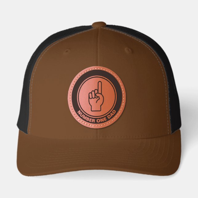 Personalized Number One Dad Leather Patch Cap (Front)
