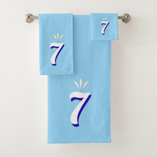 Personalized Number Seven on Turquoise Bath Towel Set