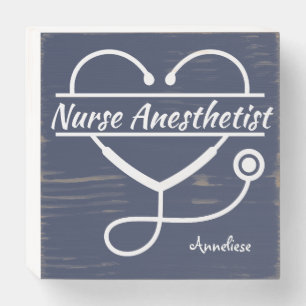 Personalized Nurse Anesthetist Heart Stethoscope Wooden Box Sign