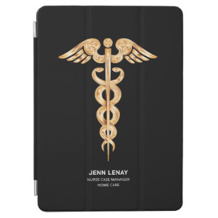 Personalized Nurse Black Gold Medical Caduceus iPad Air Cover