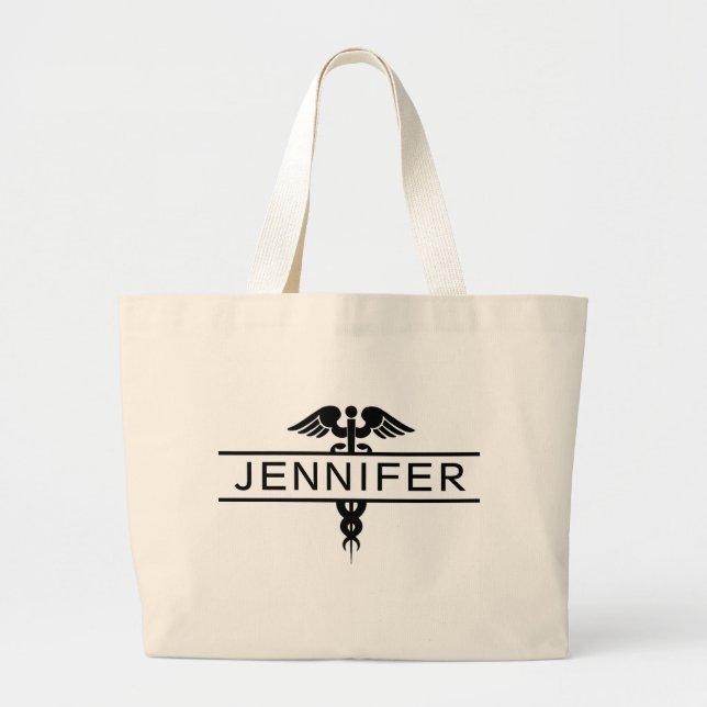 Personalized Nurse Caduceus Medical Large Large Tote Bag (Front)