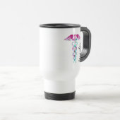 Personalized Nurse Caduceus Medical Pink Teal Travel Mug (Front Right)