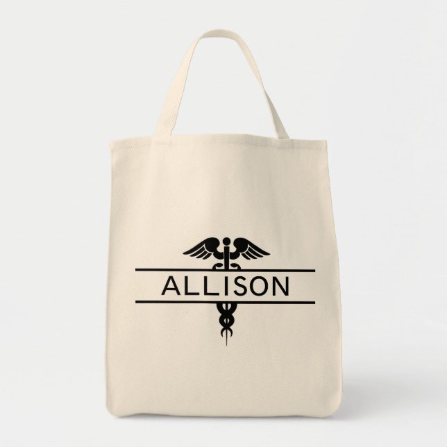 Personalized Nurse Caduceus Medical Tote Bag (Front)