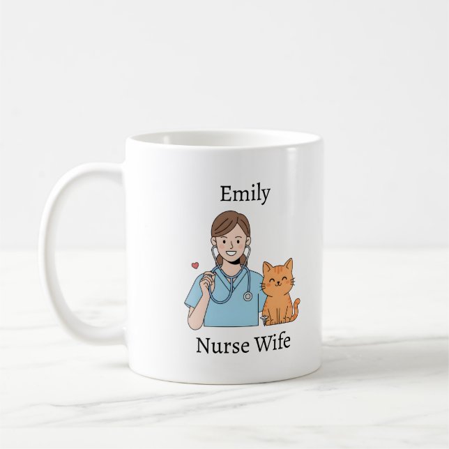 Personalized Nurse Cat Cute RN Gift with Name Coffee Mug (Left)