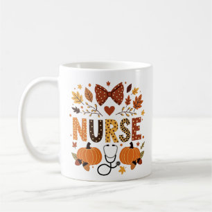 Personalized Nurse – Cute Pumpkin & Autumn Leaves  Coffee Mug