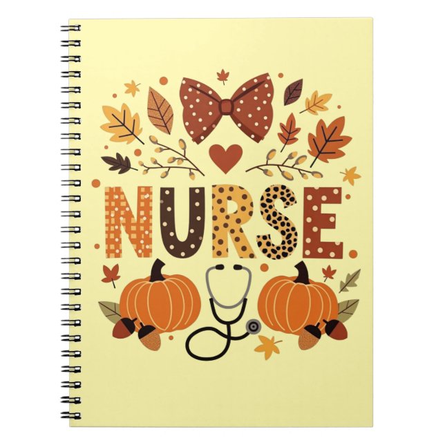 Personalized Nurse – Cute Pumpkin & Autumn Leaves  Notebook (Front)