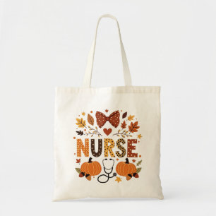 Personalized Nurse – Cute Pumpkin & Autumn Leaves Tote Bag