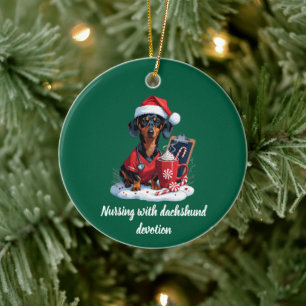 Personalized Nurse Dachshund Lover Christmas Ceramic Ornament