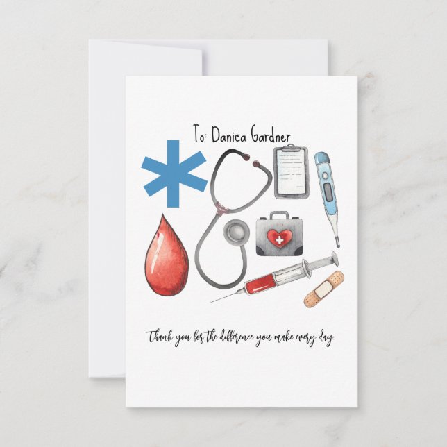 Personalized Nurse Doctors Healthcare Minimalist Thank You Card (Front)