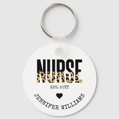 Personalized Nurse Est Cheetah Nurse appreciation  Keychain