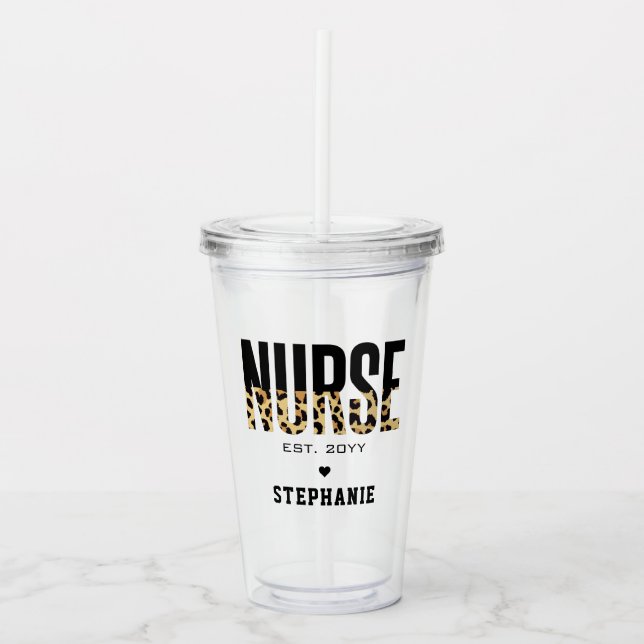 Personalized Nurse Est Cheetah RN graduation Acrylic Tumbler (Front)