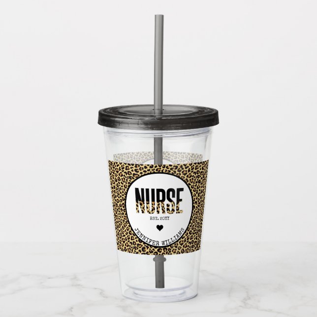 Personalized Nurse Est Cheetah RN Graduation Acrylic Tumbler (Front)