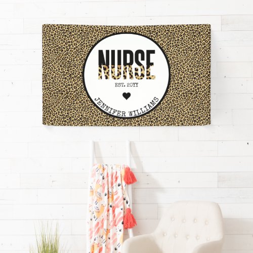 Personalized Nurse Est Cheetah RN Graduation Banner