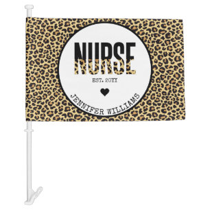 Personalized Nurse Est Cheetah RN Graduation Car Flag