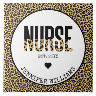 Personalized Nurse Est Cheetah RN Graduation Ceramic Tile