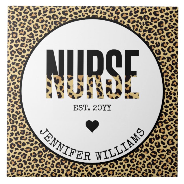 Personalized Nurse Est Cheetah RN Graduation Ceramic Tile (Front)