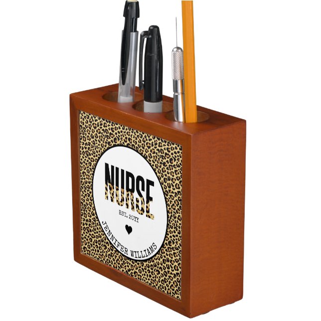 Personalized Nurse Est Cheetah RN Graduation Desk Organizer (In Situ)