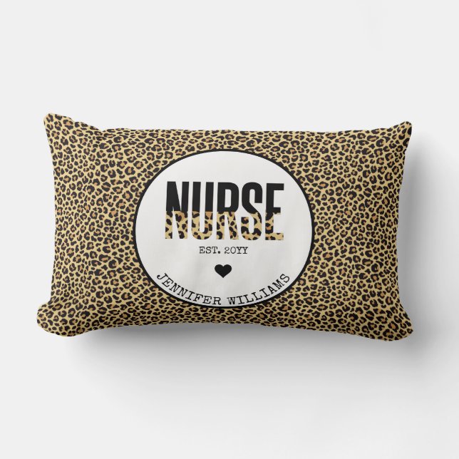 Personalized Nurse Est Cheetah RN Graduation Lumbar Pillow (Front)