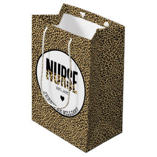 Personalized Nurse Est Cheetah RN Graduation Medium Gift Bag