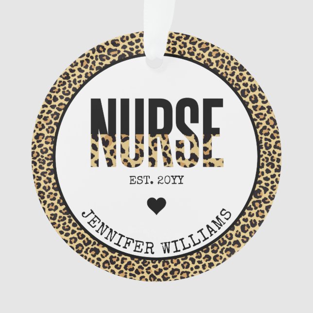 Personalized Nurse Est Cheetah RN Graduation Ornament (Front)