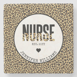 Personalized Nurse Est Cheetah RN Graduation Stone Coaster