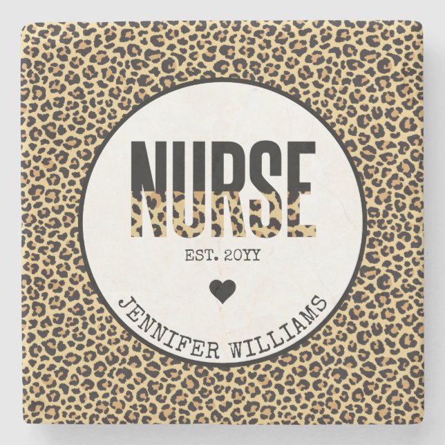 Personalized Nurse Est Cheetah RN Graduation Stone Coaster (Front)