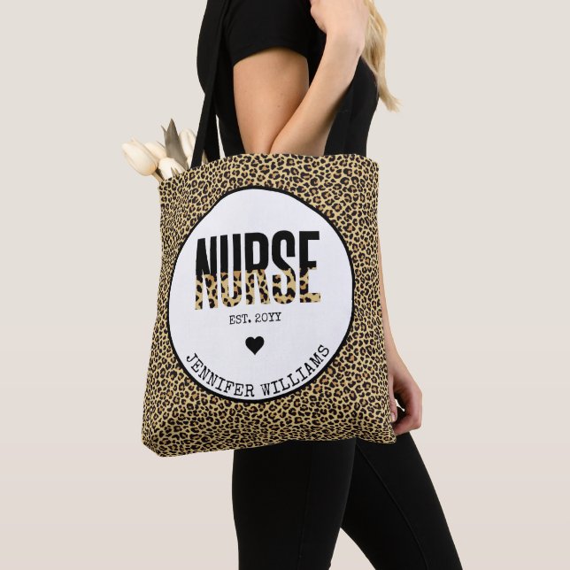 Personalized Nurse Est Cheetah RN Graduation Tote Bag (Close Up)