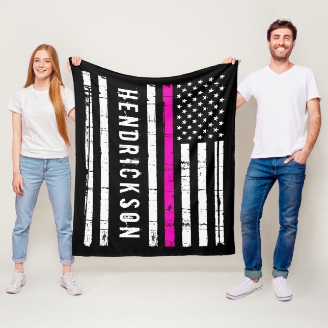 Personalized Nurse Flag Thin Pink Line Fleece Blanket (In Situ)