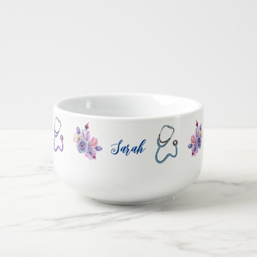 Personalized Nurse Floral Stethoscope Gift Soup Mug