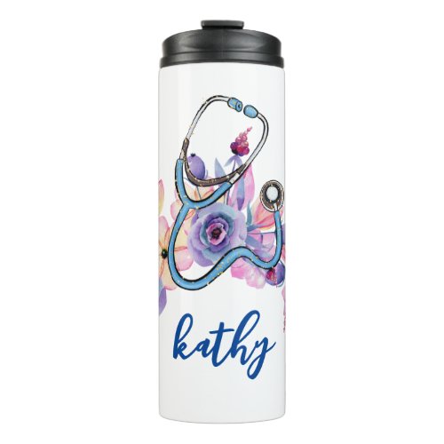 Personalized Nurse Floral Stethoscope Gift Thermal Tumbler