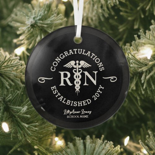 Personalized Nurse Graduate Black White Medical Glass Ornament