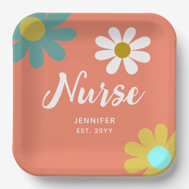 Personalized Nurse Graduate Party Boho Floral Paper Plates (Front)