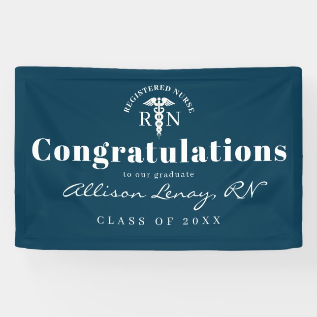 Personalized Nurse Graduation Blue Script Party Banner (Horizontal)
