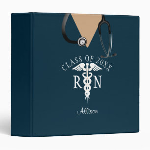Personalized Nurse Graduation Blue Scrub Top 3 Ring Binder