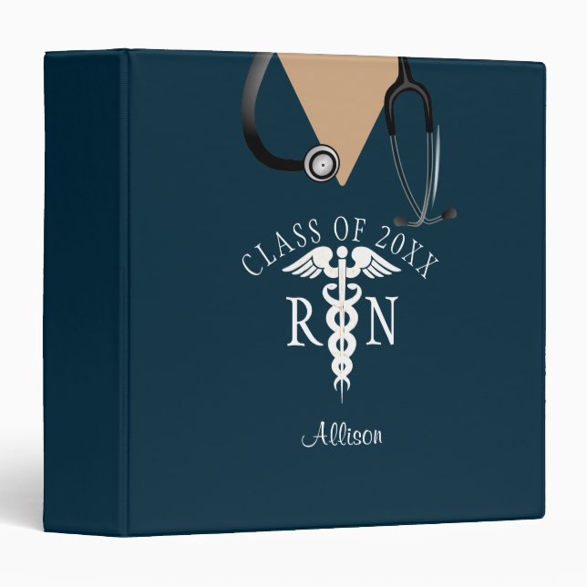 Personalized Nurse Graduation Blue Scrub Top 3 Ring Binder (Front/Spine)