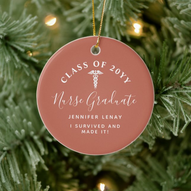 Personalized Nurse Graduation Caduceus Keepsake Ceramic Ornament (Tree)