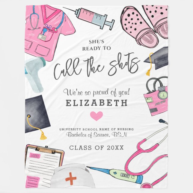 Personalized Nurse Graduation Fleece Blanket (Front)