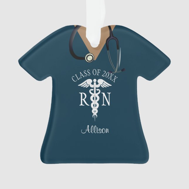 Personalized Nurse Graduation Medical Scrub Top Ornament (Front)