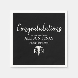 Personalized Nurse Graduation Party Black White Napkins
